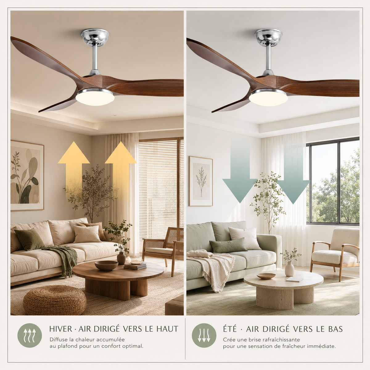 Ventilateur de plafond à pales hélice en bois et moteur DC silencieux — Faneuse