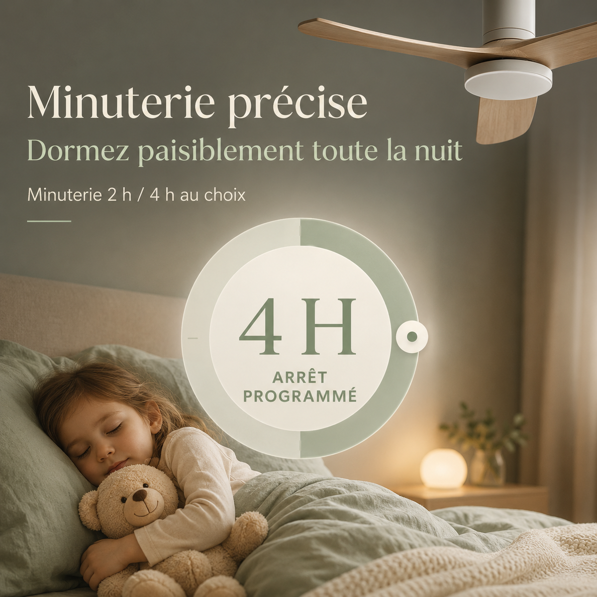 Ventilateur de plafond à pales hélice en bois et moteur DC silencieux — Faneuse