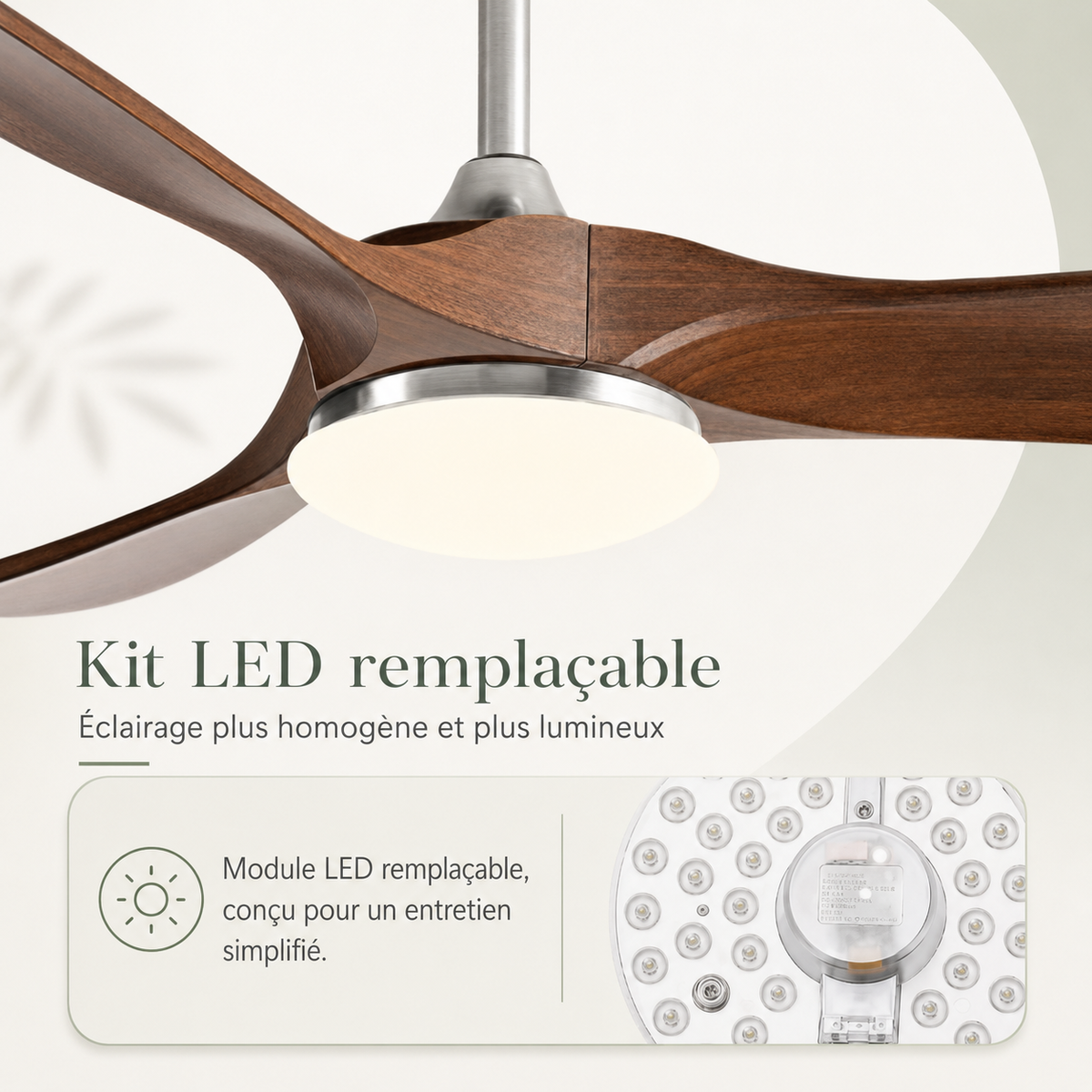Ventilateur de plafond à pales hélice en bois et moteur DC silencieux — Faneuse