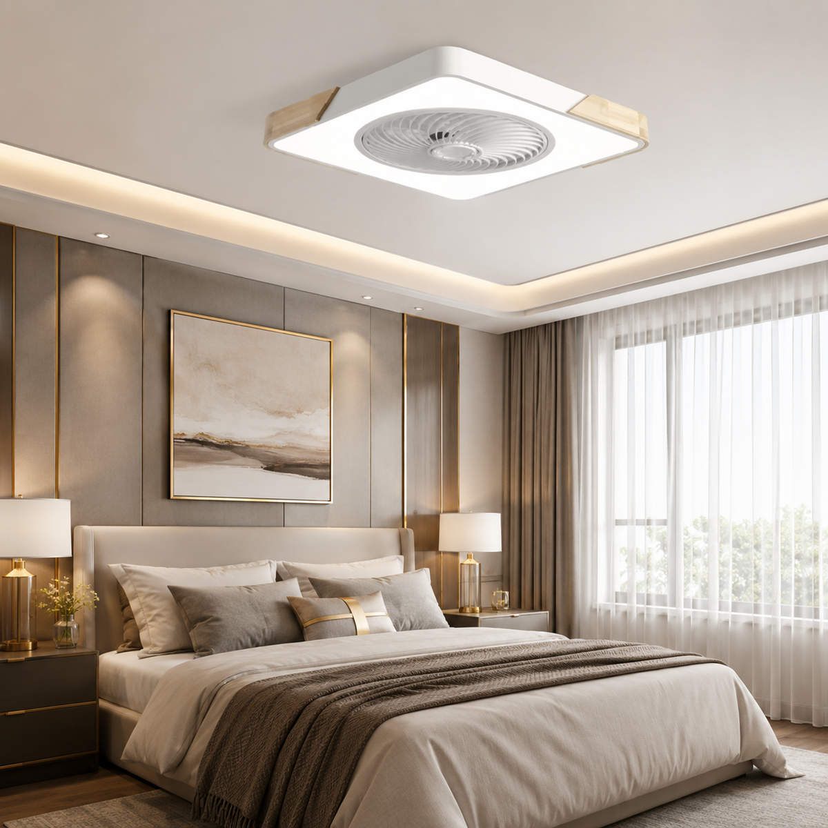 Ventilateur de Plafond Carré Blanc avec Lampe — Fanal