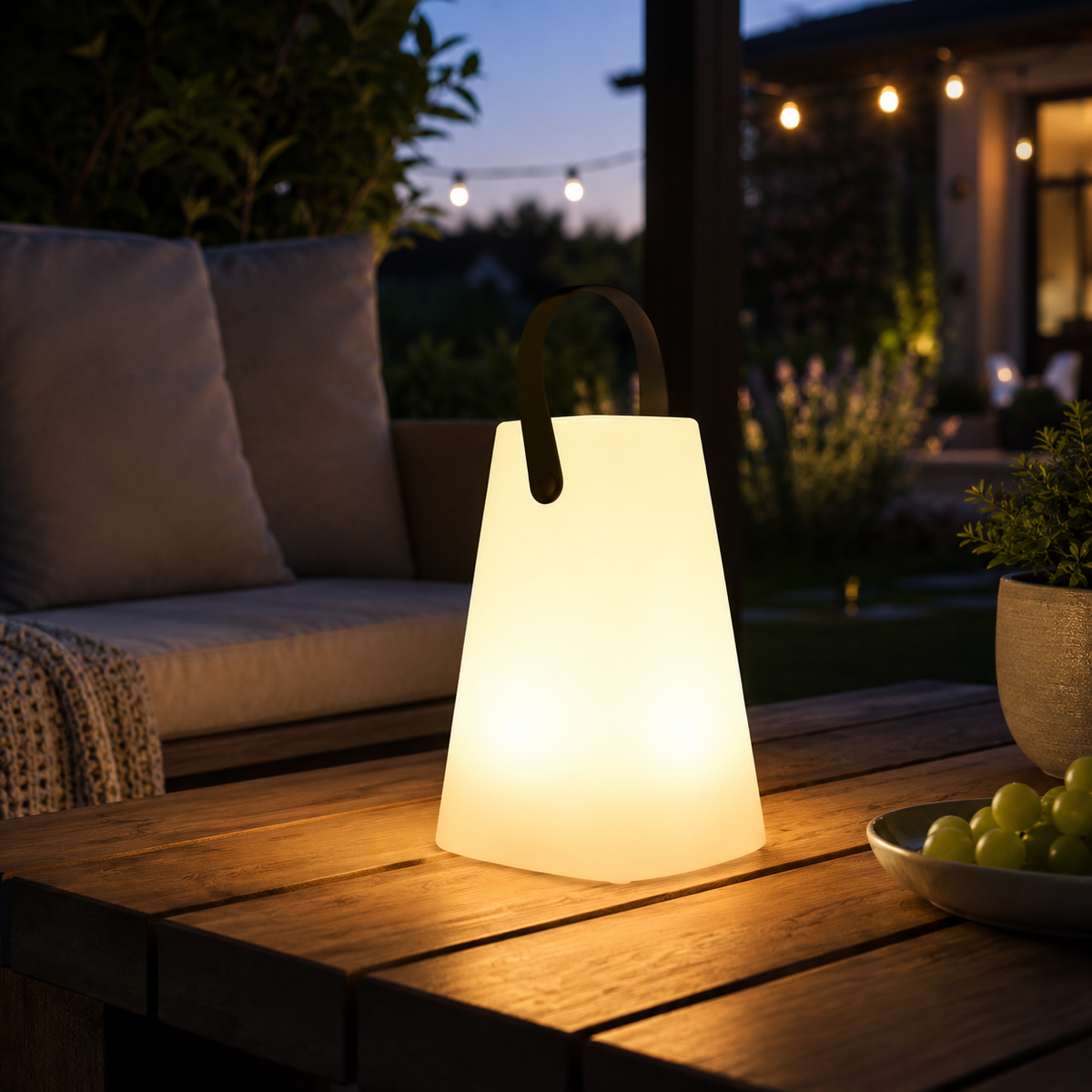 Lampe sans fil à poser pour terrasse, corps blanc et anse — Épervière
