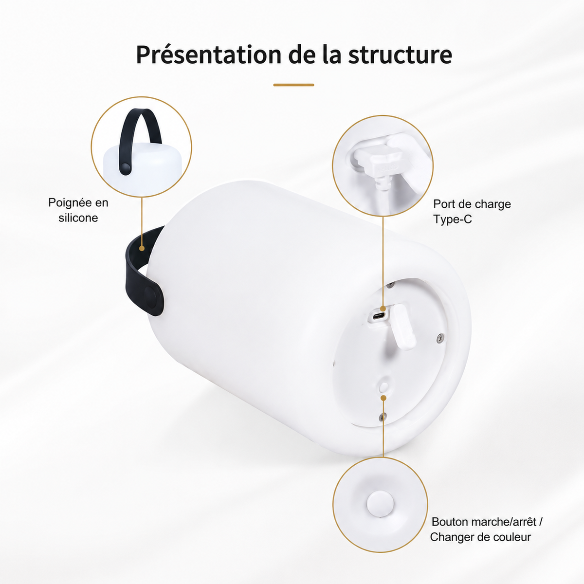 Lampe sans fil à poser pour terrasse, corps blanc et anse — Épervière