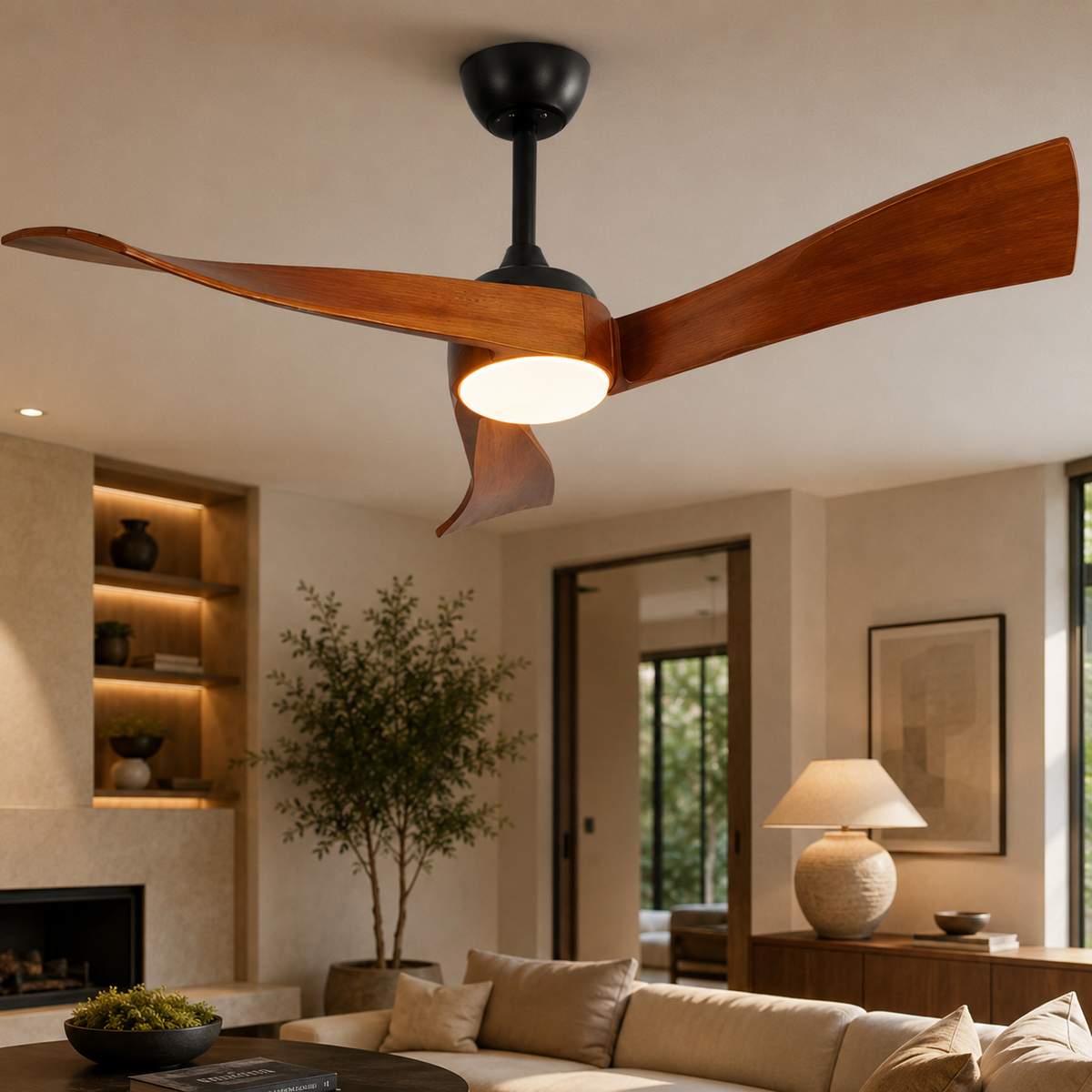 Ventilateur de Plafond Bois 132 cm – Silencieux, LED & — Étoupe