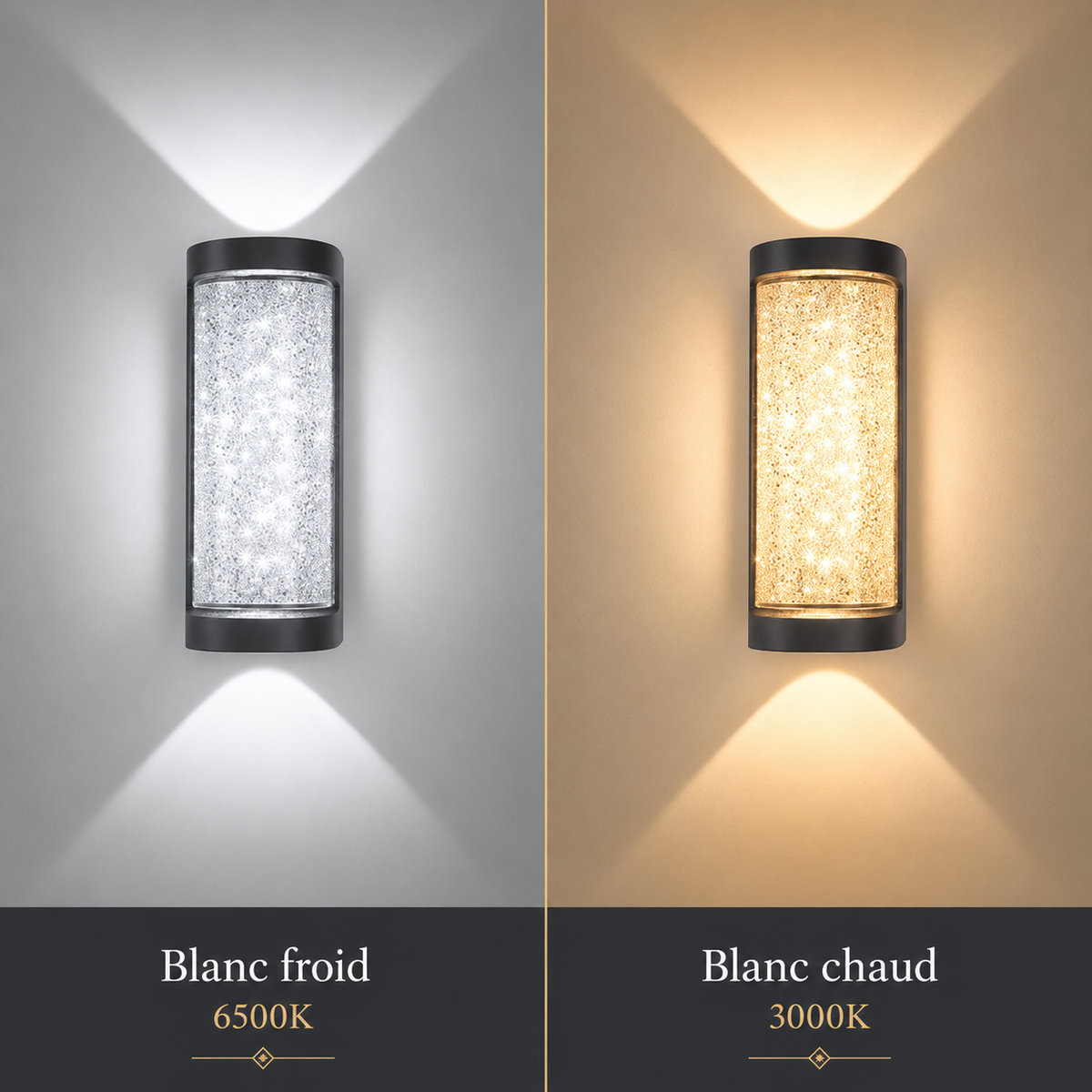 Applique murale double faisceau en métal noir et cristal — Fenaison