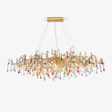 Lustre nuage de branches en laiton et gouttes de cristal coloré — Thuya