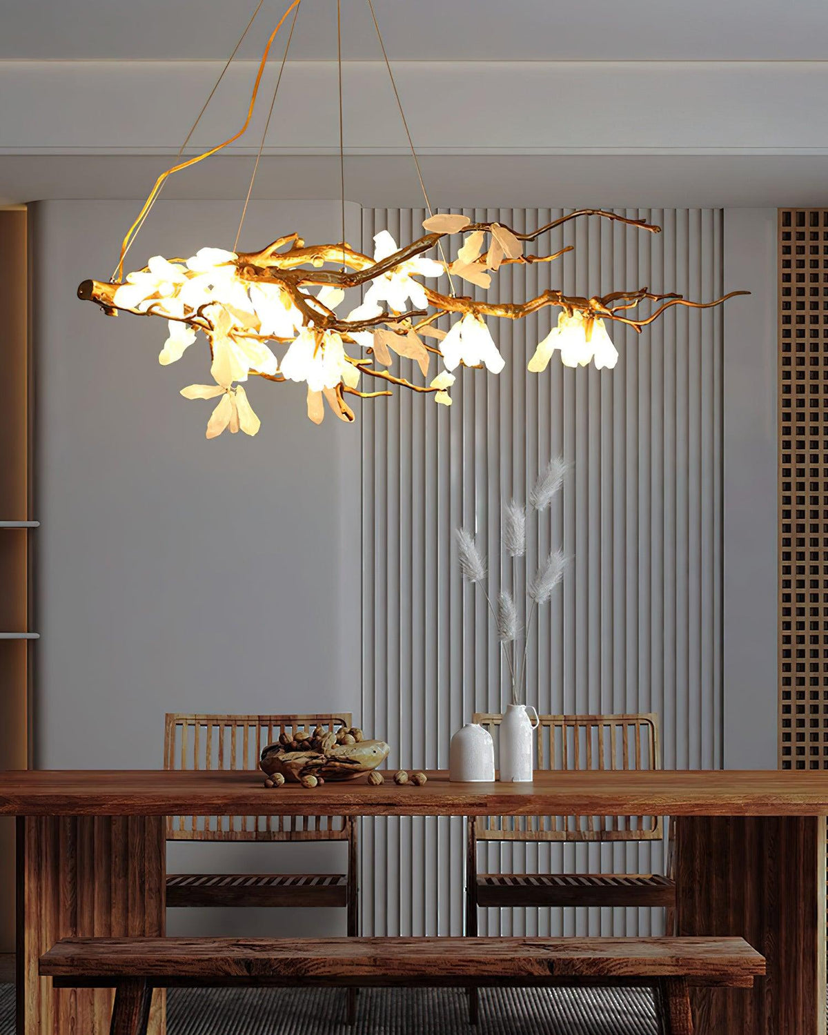Lustre branche en laiton et pierre naturelle blanche — Menthol