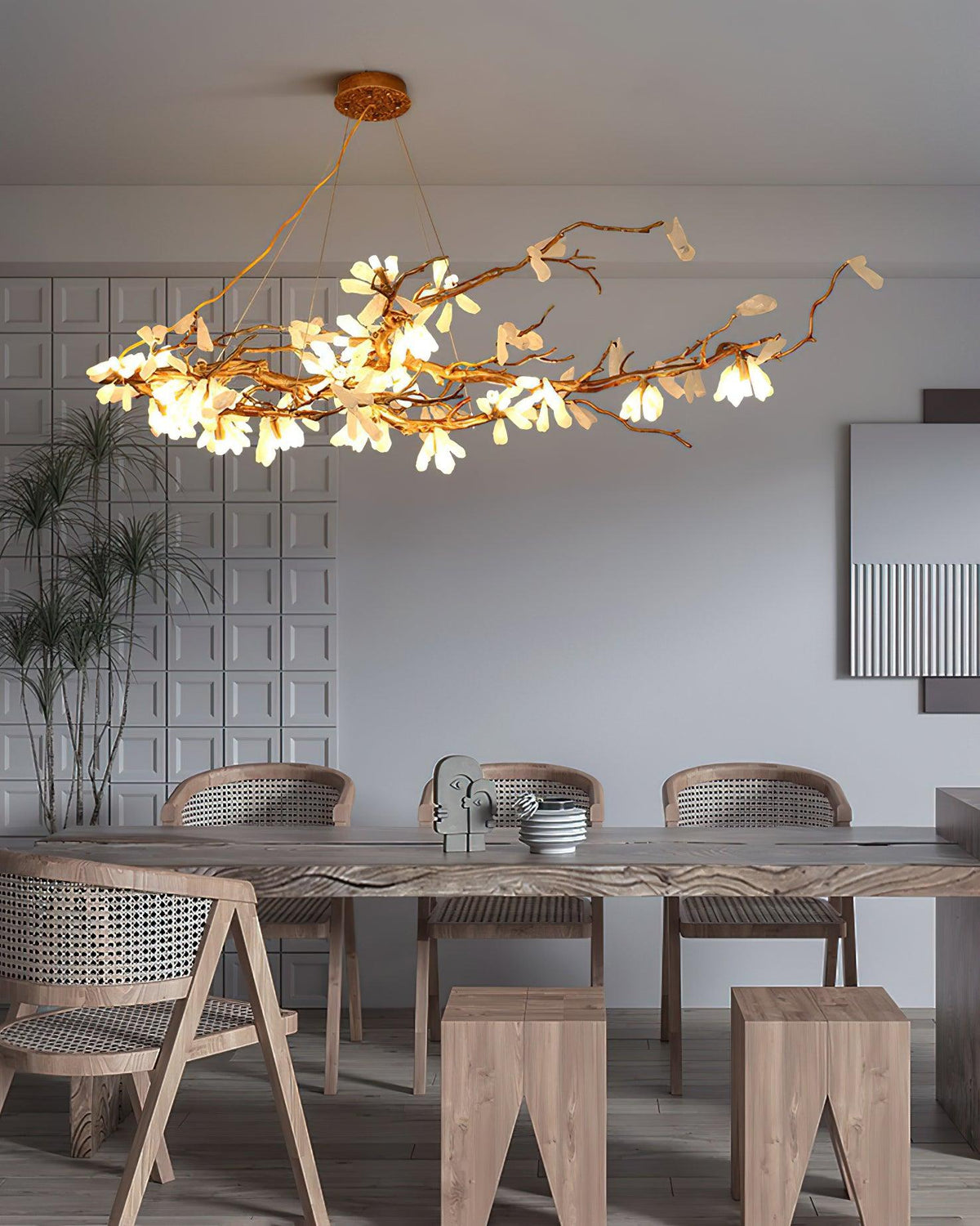 Lustre branche en laiton et pierre naturelle blanche — Menthol
