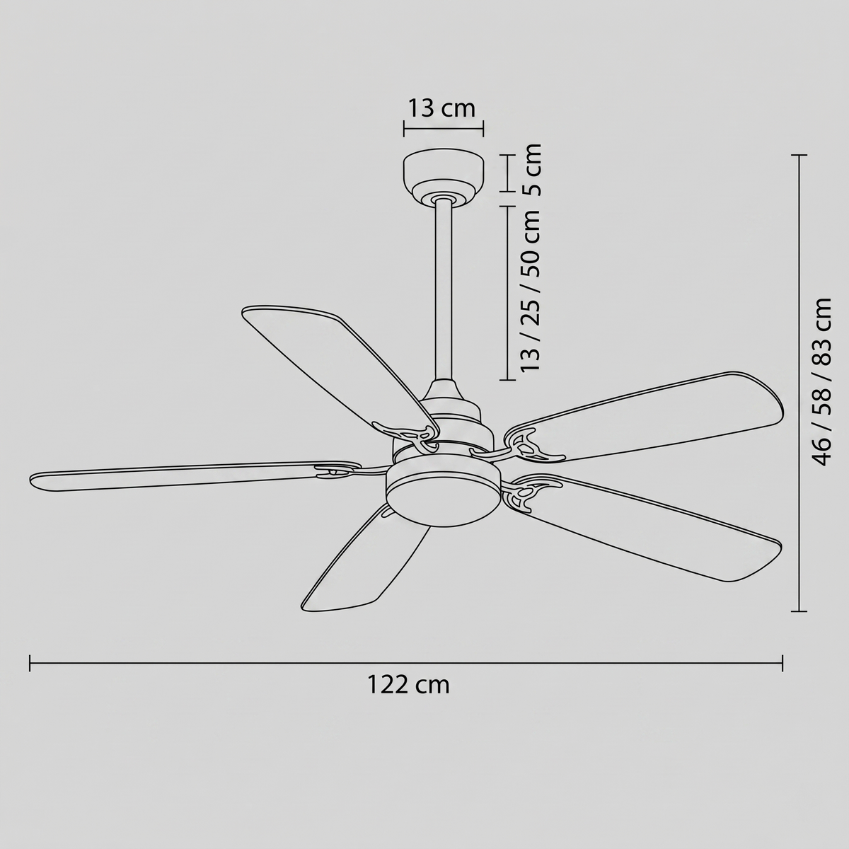 Ventilateur de plafond cinq pales sombres et corps nickel brossé — Airelle