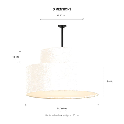 Dimensions de la suspension Meringue : grand abat-jour 50 cm, petit abat-jour 30 cm