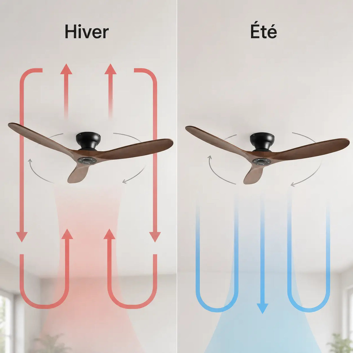 Ventilateur de plafond à trois pales en bois massif foncé — Campanule