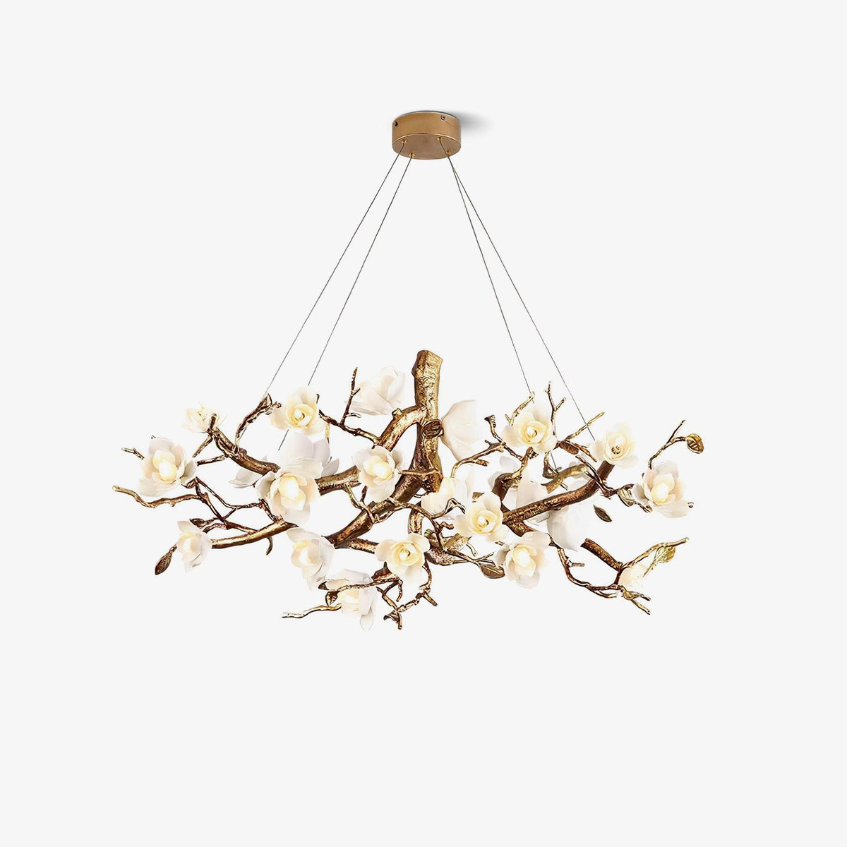 Lustre en céramique et laiton de luxe postmoderne avec branches fleuries — Grésil