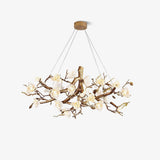 Lustre rond en laiton à branches fleuries en céramique — Grésil