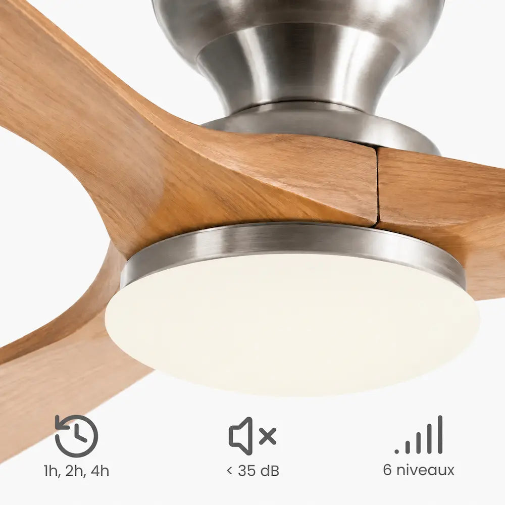 Ventilateur de plafond en bois naturel à dôme lumineux — Cerisier