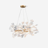 Lustre circulaire à feuilles de céramique et branches dorées — Lavaret