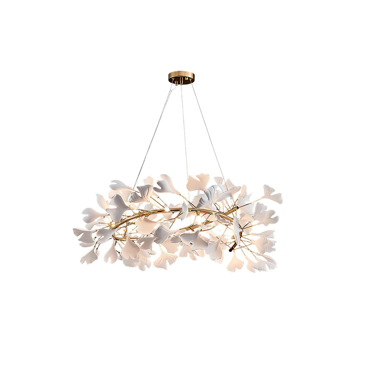 Lustre circulaire à feuilles de céramique et branches dorées — Lavaret