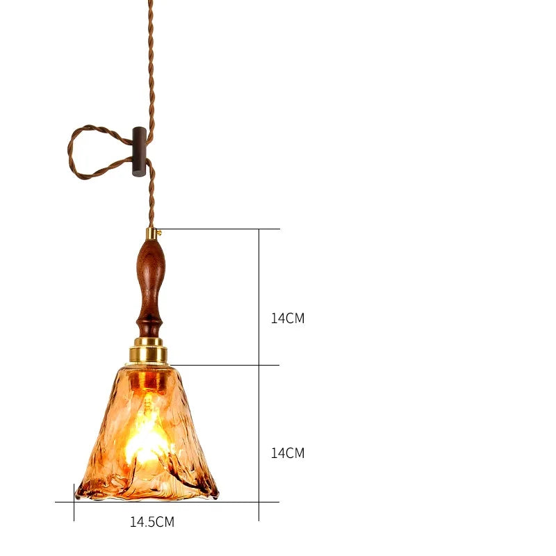 suspension led style japonais en bois cuivre réglable vintage