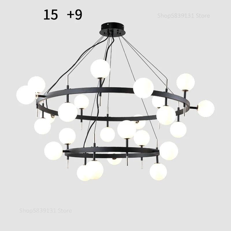 lustre nordique en fer avec boule de verre led pour restaurant
