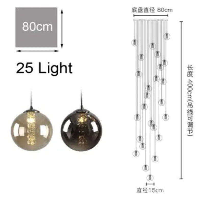 suspension en verre design pour escalier moderne à LED