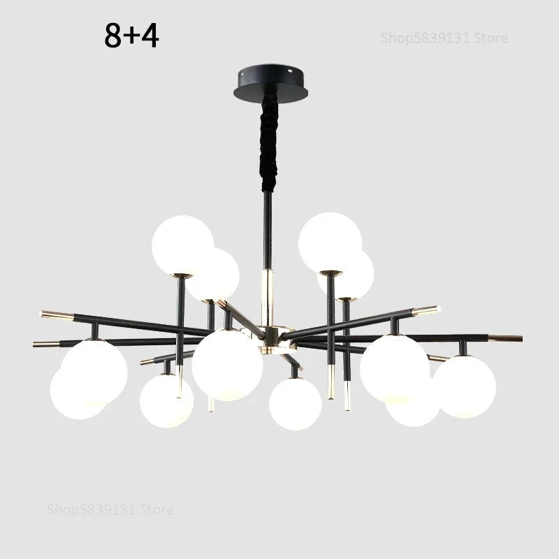 lustre nordique en fer avec boule de verre led pour restaurant