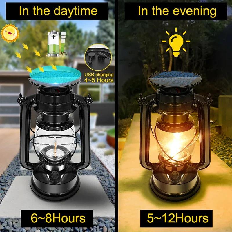 lanterne solaire usb métal antique extérieure suspendue