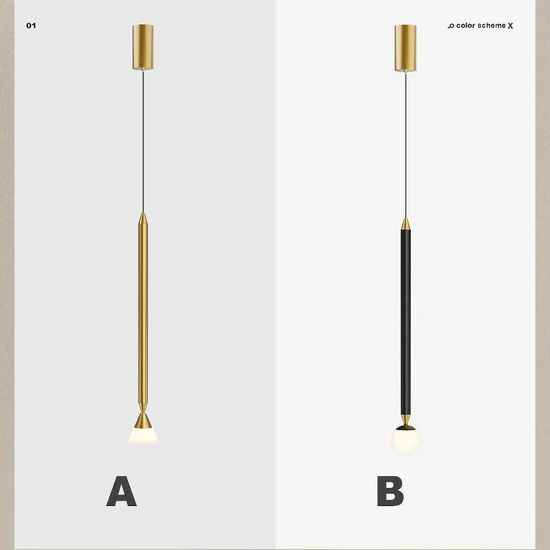 suspension créative simple avec long câble en verre et aluminium