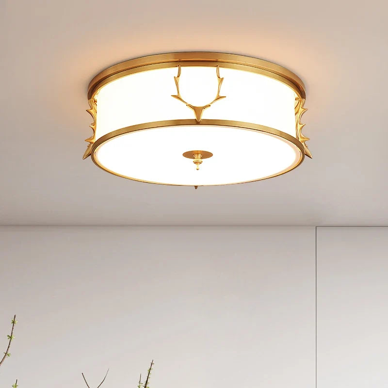Living room, bedroom lamp, all copper, post-modern light luxury led ceiling lamp, American study, Nordic simple brass lamp