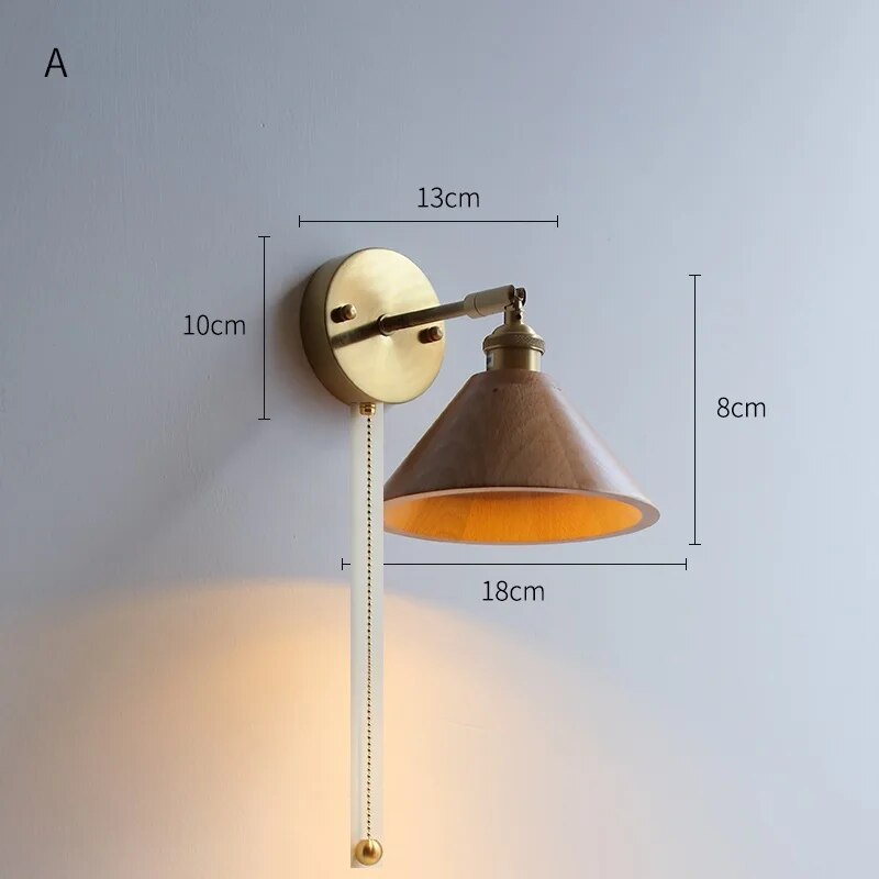 Applique murale en bois avec chaîne à tirer
