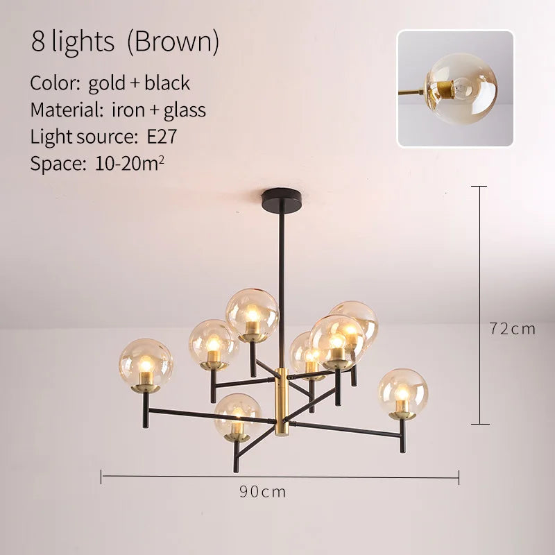 lustre industriel nordique 6 lumières ampoules à bulles de verre