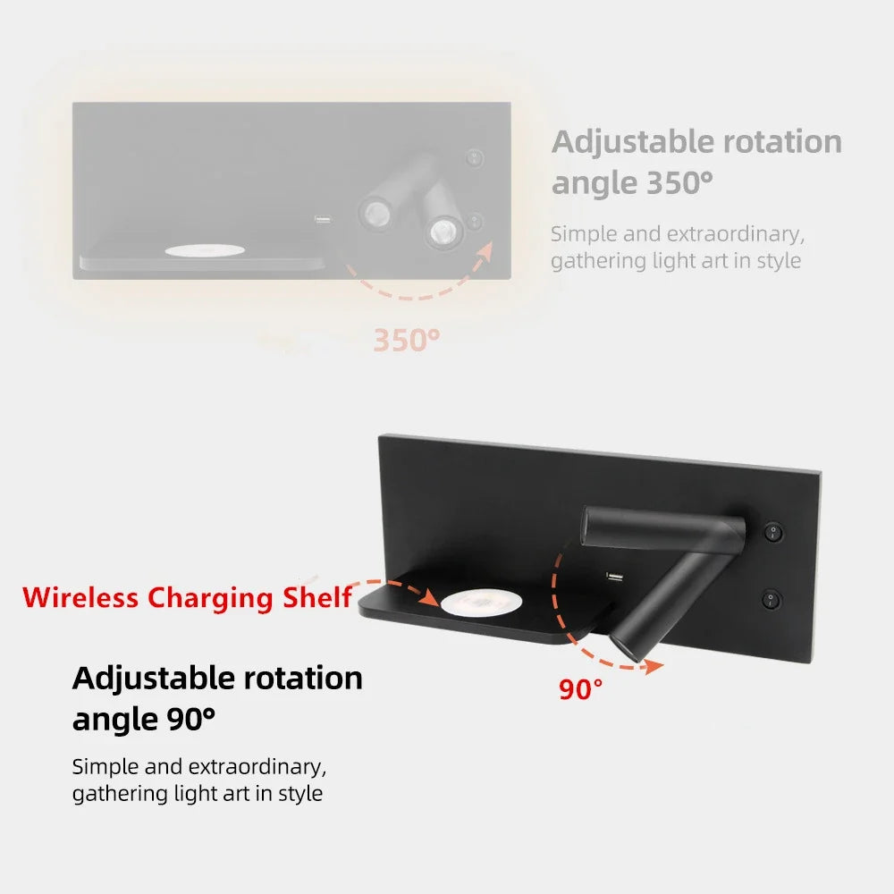 Tokili Applique murale LED avec chargeur USB et sans fil