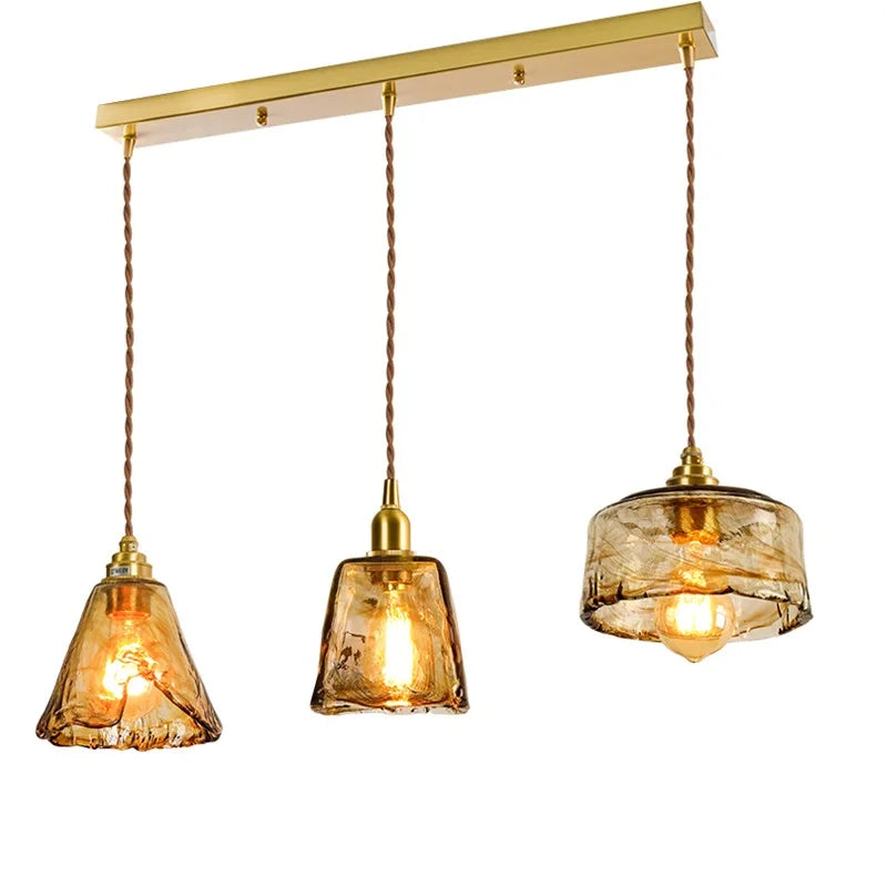 suspension led style japonais en bois cuivre réglable vintage