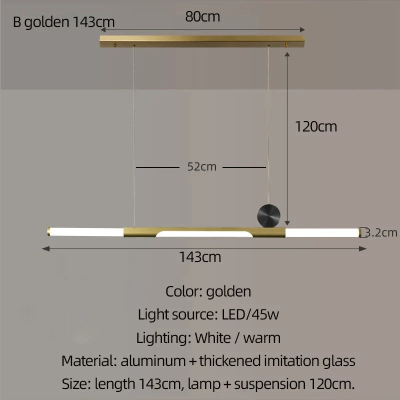 Chandelier in long dining room, black / gold thickened glass modern chandelier, hall, coffee shop, study, LED bar chandelier