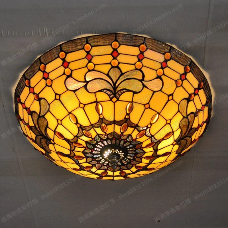 plafonnier européen en verre tiffany style rétro pour art ancien