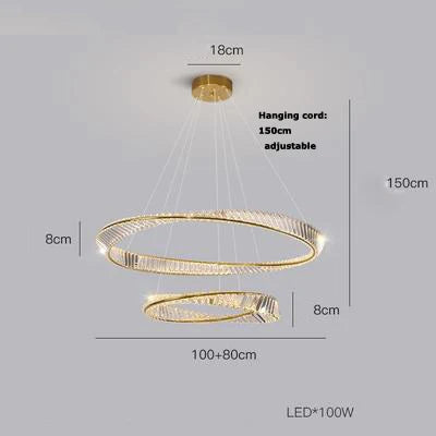 lustre en cristal doré et argenté à intensité variable à led