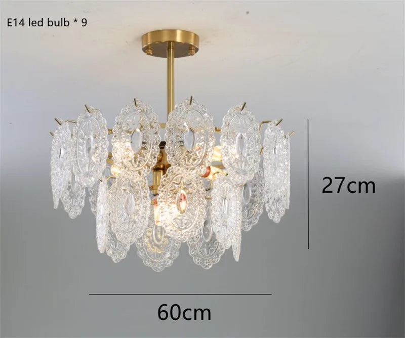 lustre rond en cristal doré design moderne à led