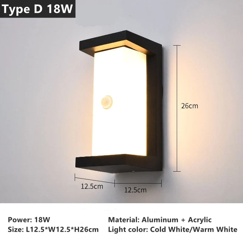 18W 30W Outdoor LED Wall Lamp PIR Motion Sensor IP65 Waterproof Porch Light Balcony Garden Corridor Wall Sconce Lighting Fixture