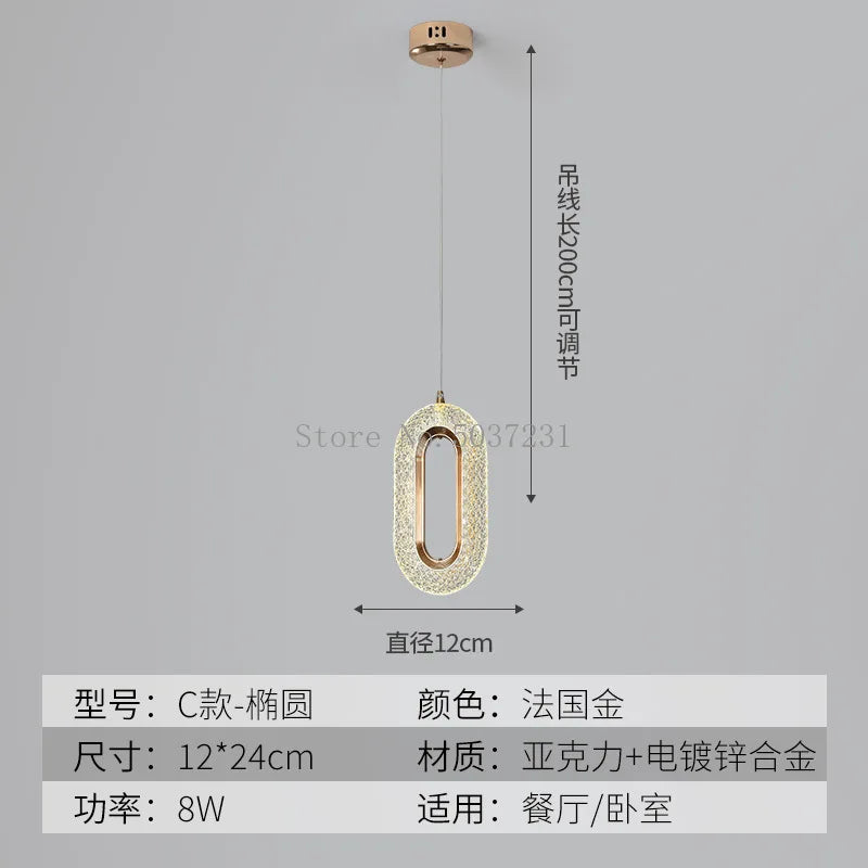 suspension LED en cristal doré au design nordique moderne