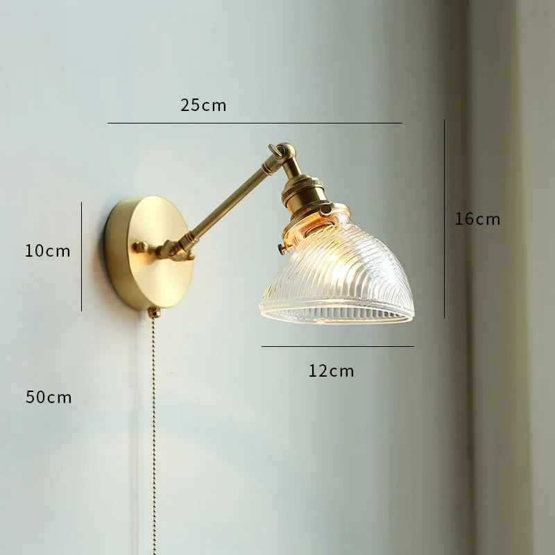 Applique murale moderne verre LED salle de bain miroir lumière tirer chaîne interrupteur chambre éclairage domestique nordique cuivre