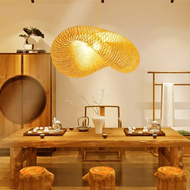 luminaire suspendu en bambou chinois pour restaurant hôtel