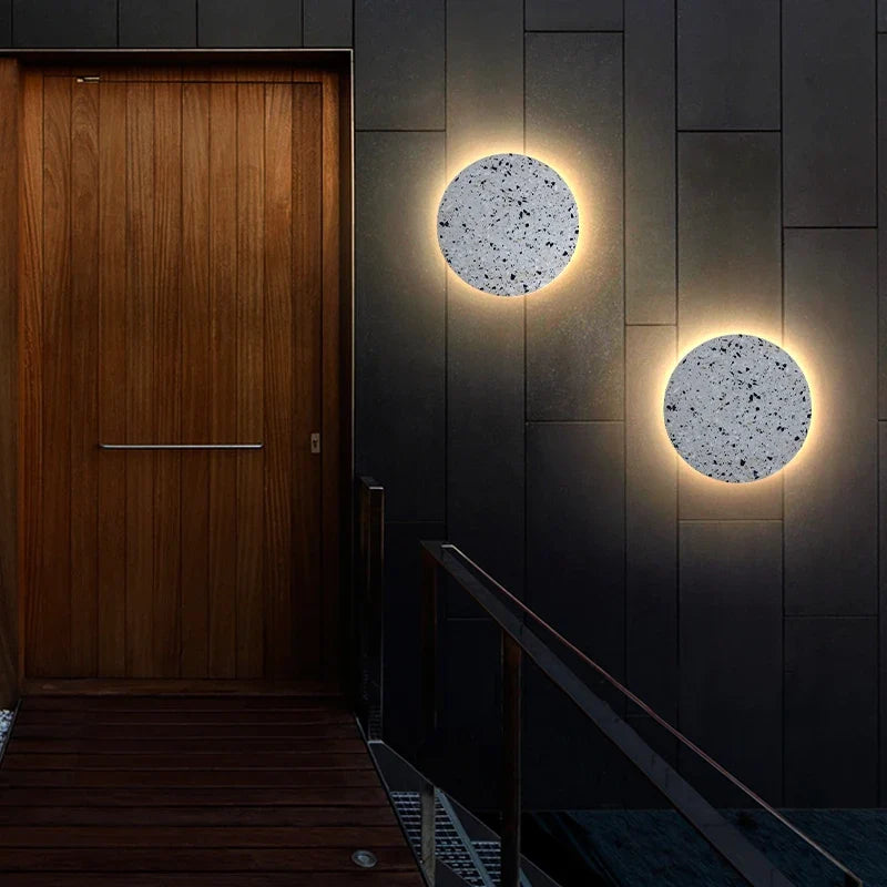 Applique extérieure LED étanche jardin rond intérieur Terrazzo &amp; acrylique décoration fond applique murale terrasse éclairage mural