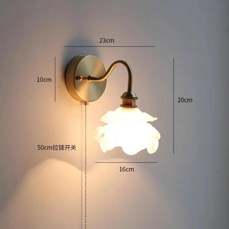 applique led moderne verre chaîne interrupteur nordique cuivre lumière