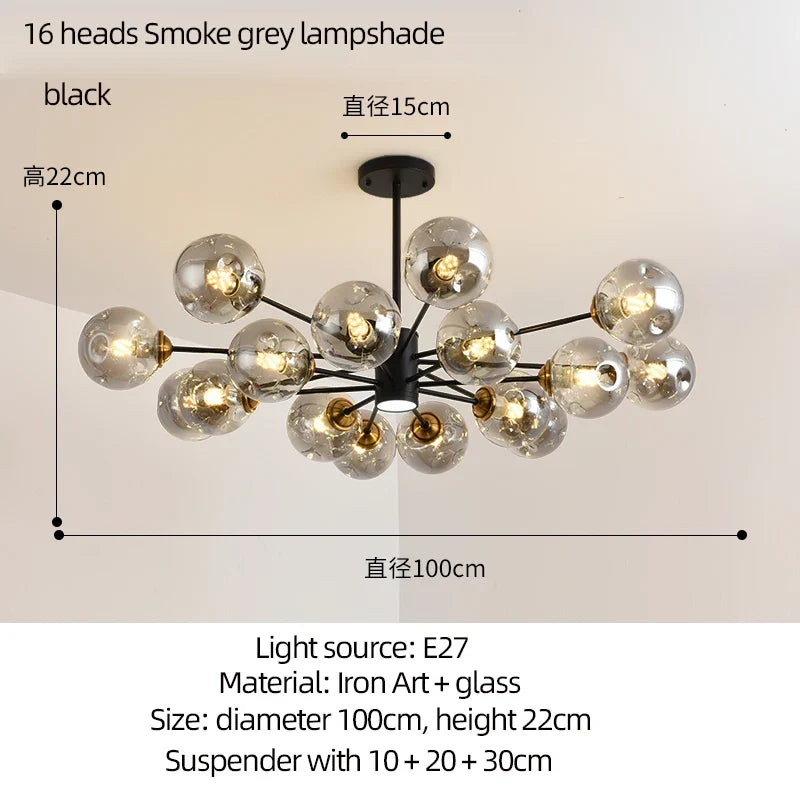 lustre moderne design haricot magique en verre intérieur