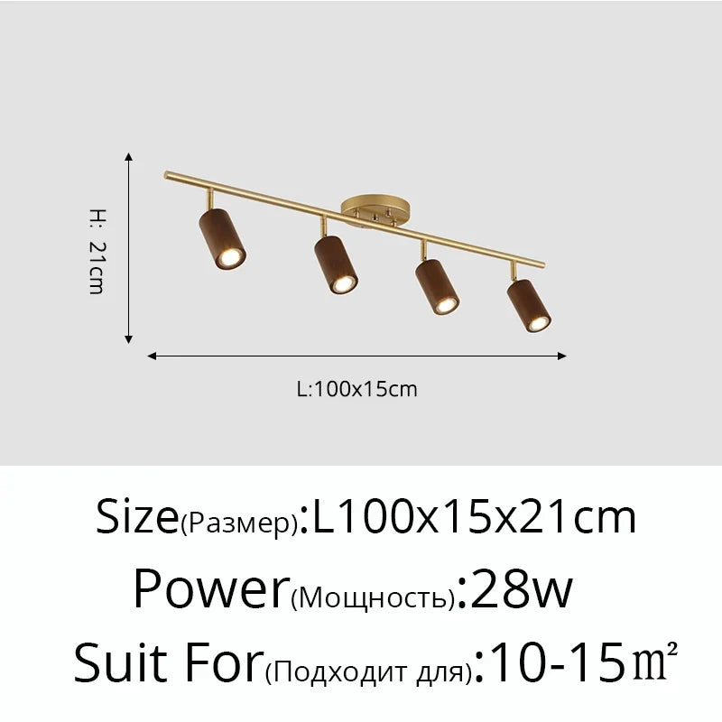 lampe led en bois moderne montée en surface avec plusieurs têtes