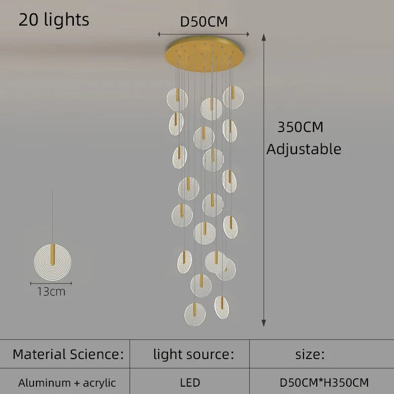lustre à led moderne pour escalier en colimaçon haut plafond