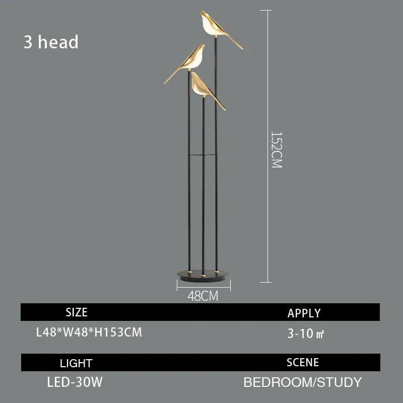 Nomi Lampadaire LED lampe oiseau postmoderne galvanoplastie doré jardin lecture chambre étude salon lampadaire de luxe