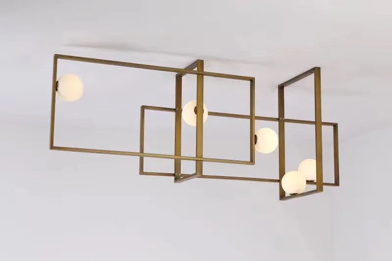 lustre led moderne design innovant cadre doré boule verre