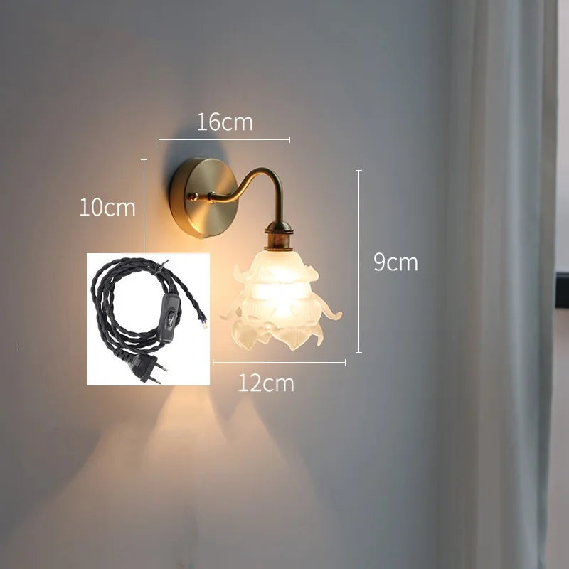 Applique murale fleur verre cuivre tirer chaîne interrupteur LED chambre salle de bain miroir escalier lumière nordique moderne