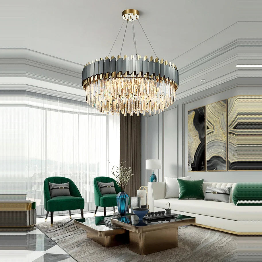lustre art déco en acier inoxydable et cristal élégant et moderne