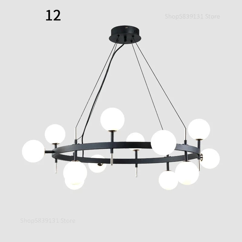lustre nordique en fer avec boule de verre led pour restaurant