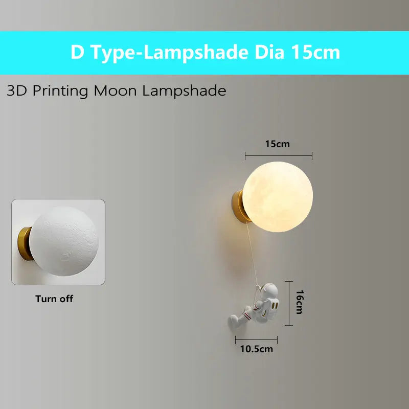 applique murale d'astronaute 3d avec lumières de lune pour enfants