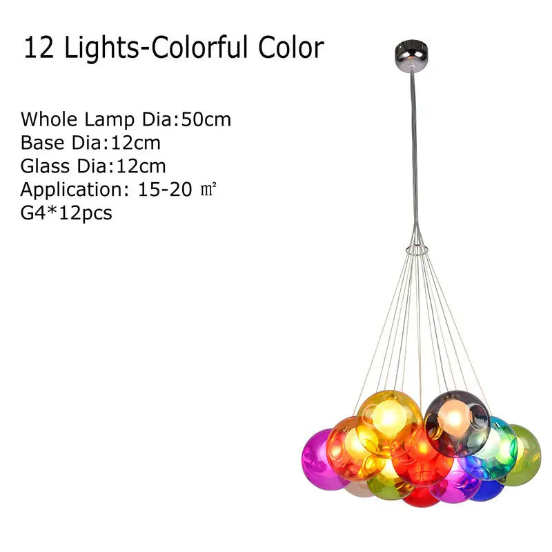 lustre en verre soufflé créatif avec appliques colorées led g4 suspendues